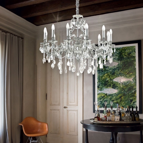 Gioconda sp12 ideal lux lampadario 12 bracci argento pendenti goccia