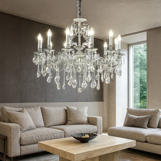Gioconda sp12 ideal lux lampadario 12 bracci argento pendenti goccia