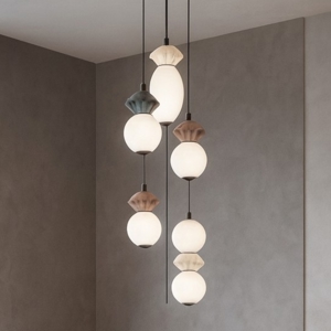 Lampadario moderno 5 luci led 3000k vetro e ceramica