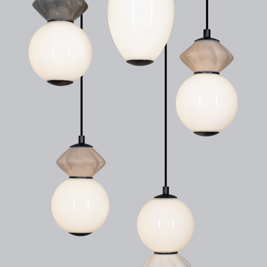 Lampadario moderno 5 luci led 3000k vetro e ceramica