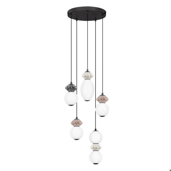 Lampadario moderno 5 luci led 3000k vetro e ceramica