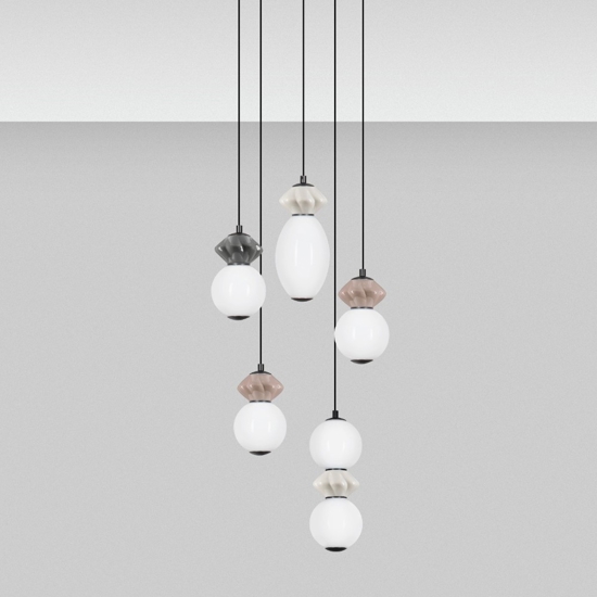 Lampadario moderno 5 luci led 3000k vetro e ceramica