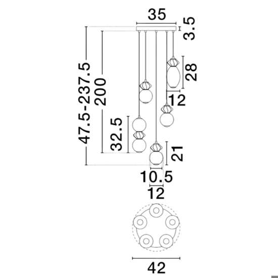 Lampadario moderno 5 luci led 3000k vetro e ceramica