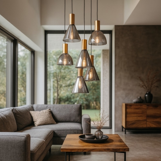 Lampadario moderno per salotto 6 luci led 3000k cavi regolabili