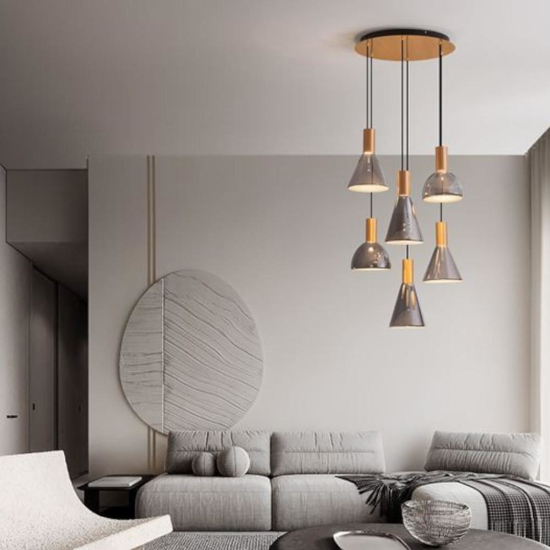 Lampadario moderno per salotto 6 luci led 3000k cavi regolabili