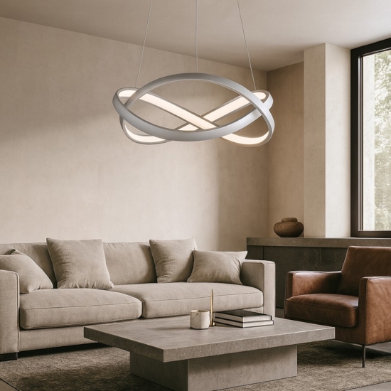 Lampadario moderno per soggiorno grigio oro led 40w 3500k 5000k con telecomando
