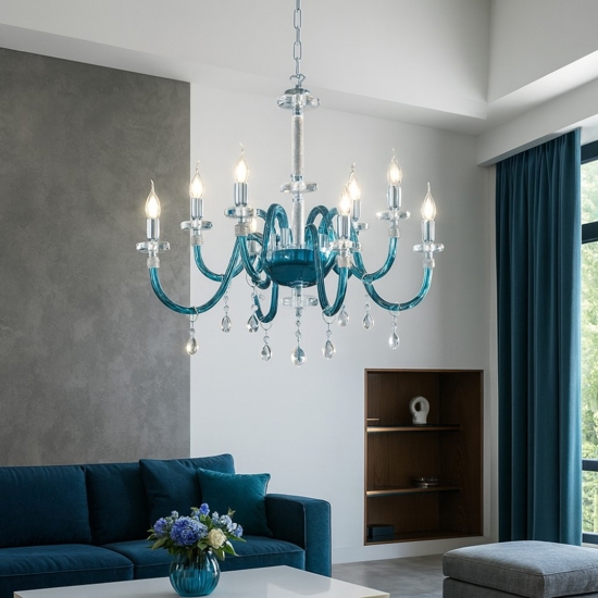Ondaluce lp dido lampadario otto bracci cristallo blu ottanio