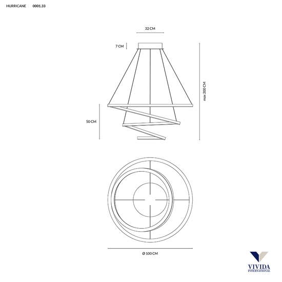 Lampadario hurricane vivida led 175w 3000k bianco moderno