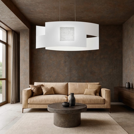 Top light lampadario moderno vetri bianchi placca decoro argento