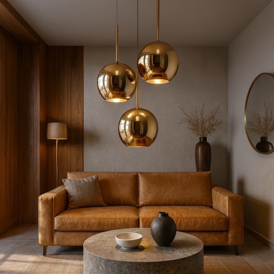 Lampadario per salotto vetri oro top light future