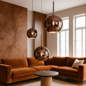 Lampadario moderno tre sfere vetro rame