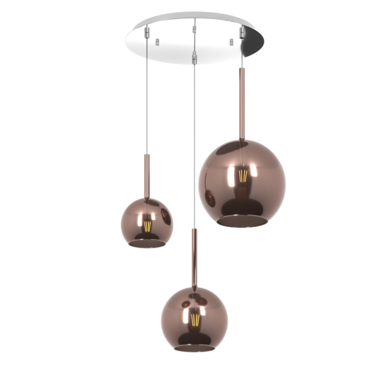 Lampadario moderno tre sfere vetro rame