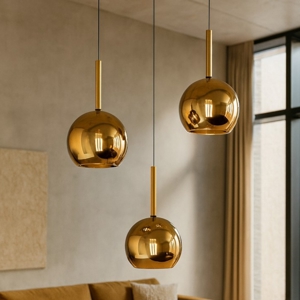 Lampadario moderno per soggiorno 3 vetri oro