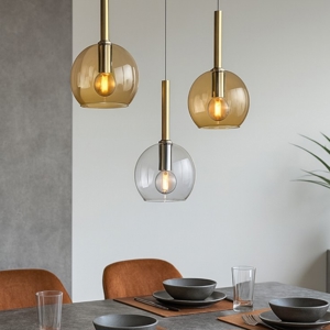 Lampadario moderno grappolo 3 vetri trasparente ambra