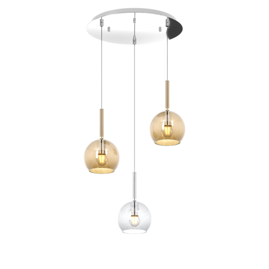 Lampadario moderno grappolo 3 vetri trasparente ambra