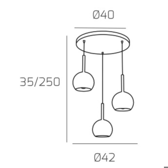 Lampadario moderno grappolo 3 vetri trasparente ambra