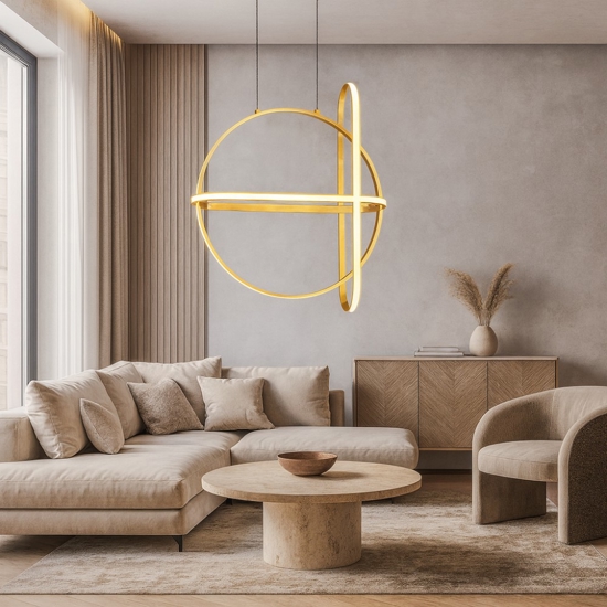 Lampadario oro led 49w 3000k design per soggiorno moderno