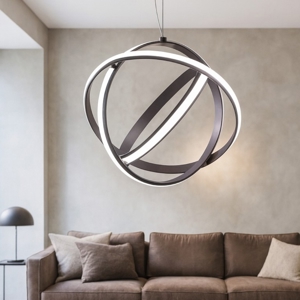 Lampadario moderno sferico per soggiorno cerchi led nero