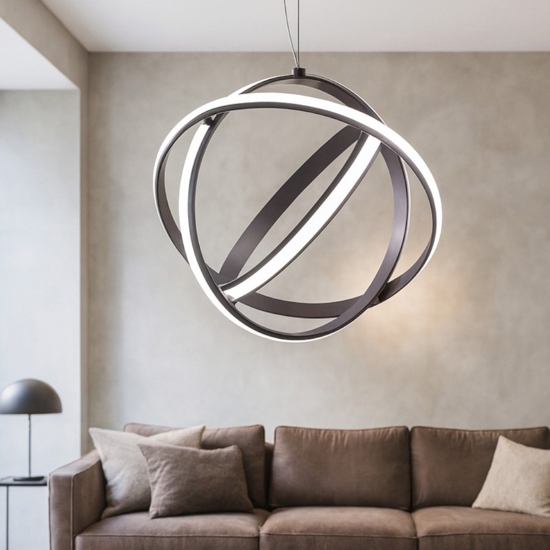 Lampadario moderno sferico per soggiorno cerchi led nero
