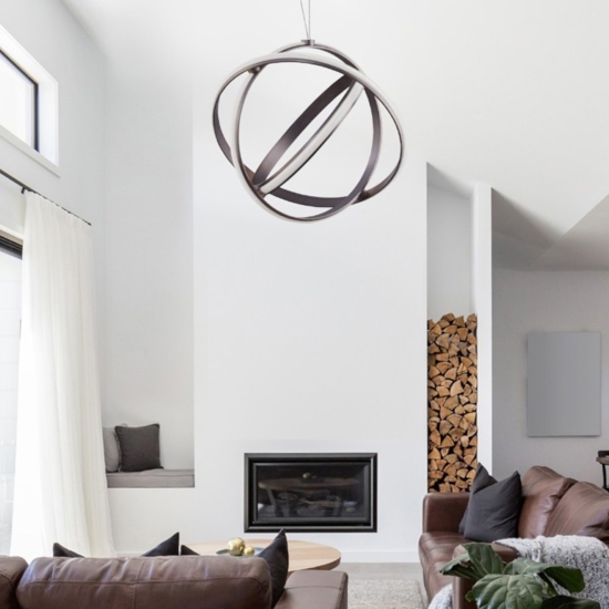 Lampadario moderno sferico per soggiorno cerchi led nero
