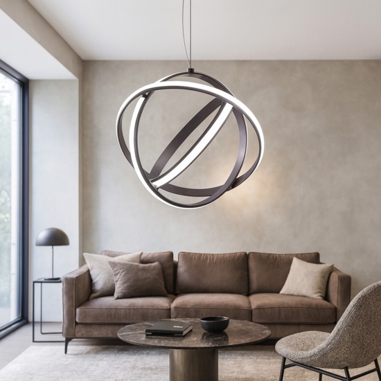 Lampadario moderno sferico per soggiorno cerchi led nero