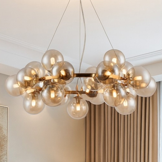 Maytoni lampadario dallas moderno per soggiorno oro sfere vetro ambra trasparente