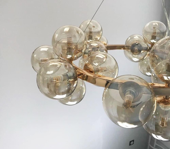Maytoni lampadario dallas moderno per soggiorno oro sfere vetro ambra trasparente