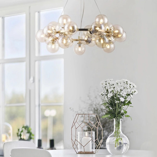 Maytoni lampadario dallas moderno per soggiorno oro sfere vetro ambra trasparente