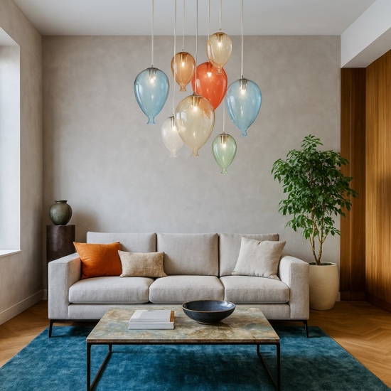 Ideal lux clown lampadario per salotto palloncini vetro sp8 color