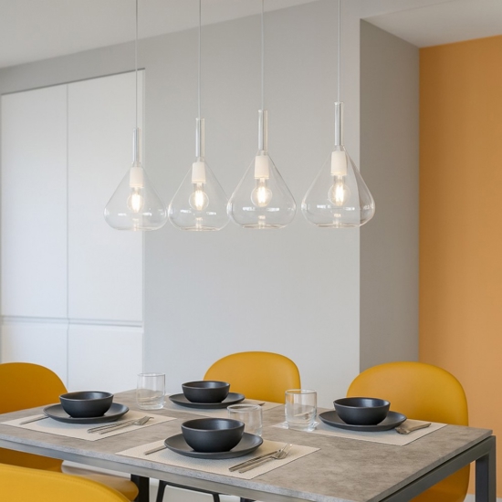 Kona top light lampadario moderno bianco 4 luci vetro