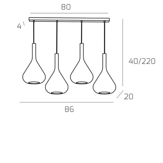 Kona top light lampadario moderno bianco 4 luci vetro