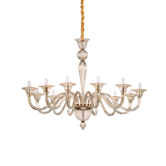 Brigitta sp12 ideal lux lampadario di cristallo 12 bracci ambra