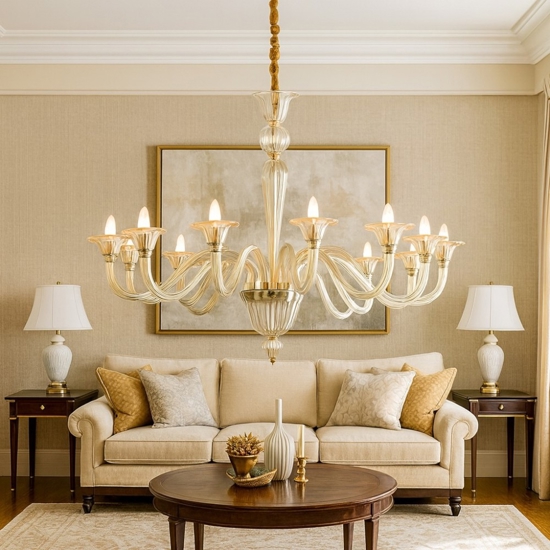 Brigitta sp12 ideal lux lampadario di cristallo 12 bracci ambra