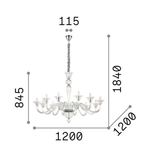 Brigitta sp12 ideal lux lampadario di cristallo 12 bracci ambra