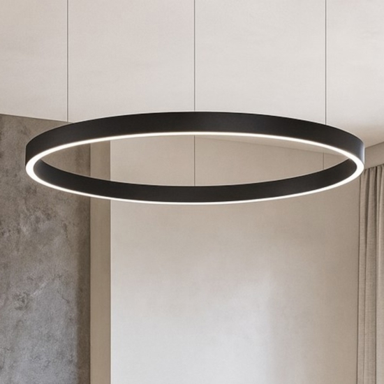 Lampadario cerchio nero 80cm led biemissione 77w 3000k dimmerabile