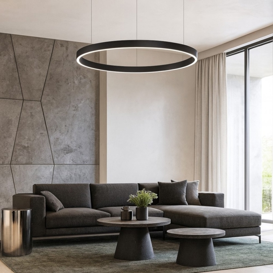 Lampadario cerchio nero 80cm led biemissione 77w 3000k dimmerabile