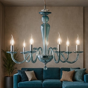 Visualizza i dettagli per Ondaluce lp paganini lampadario 6 luci vetri blu ottanio Ondaluce lp paganini lampadario 6 luci vetri blu ottanio