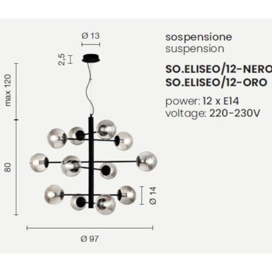 Ondaluce so eliseo lampadario per salotto oro 12 luci
