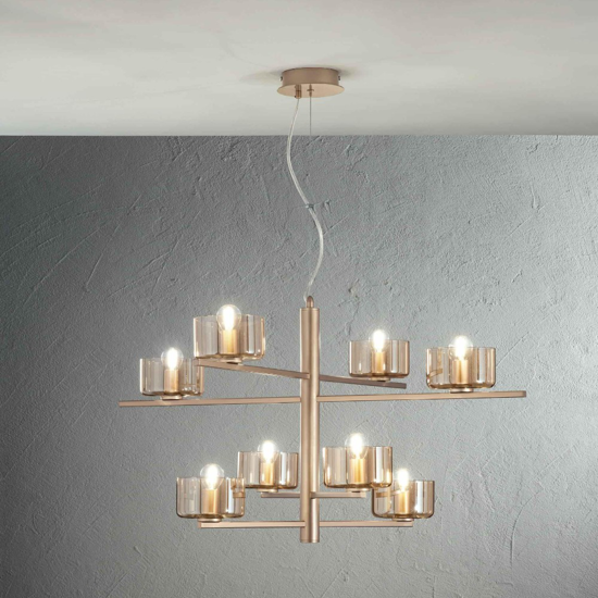 Ondaluce lampadario figaro oro per salone vetri ambra