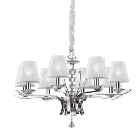 Pegaso sp8 lampadario da salone 8 bracci con paralumi in organza ideal lux