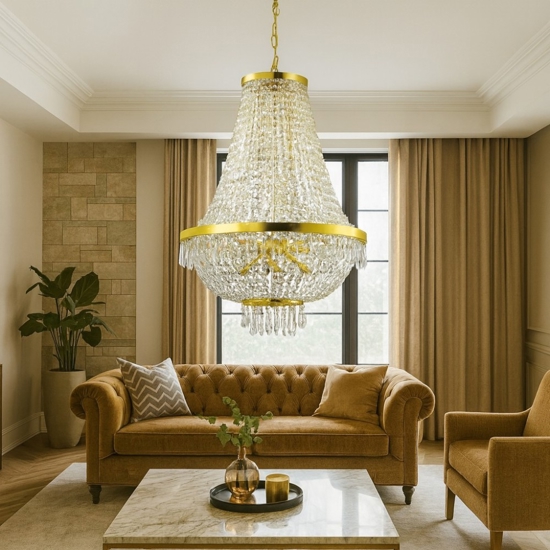 Caesar sp12 ideal lux lampadario di cristallo dettagli oro pendenti