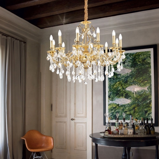 Ideal lux lampadario gioconda sp12 oro 12 luci goccia