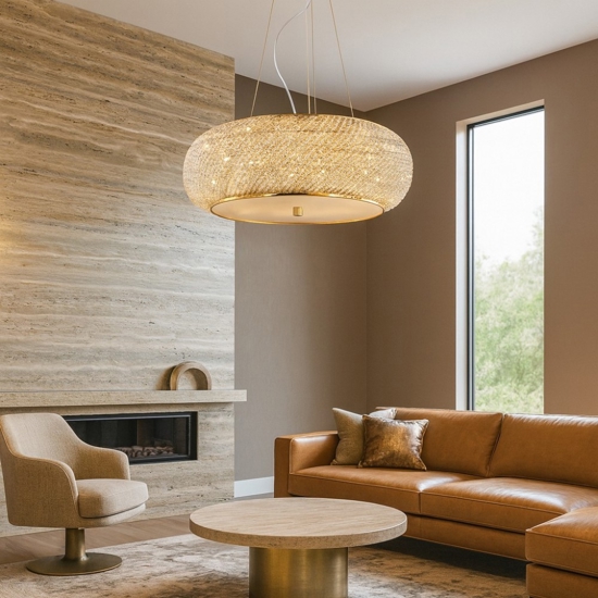 Ideal lux pasha sp14 lampadario di cristallo dorato 14 luci