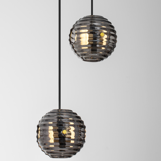 Lampadario led 20w 3000k nero bocce vetro fume