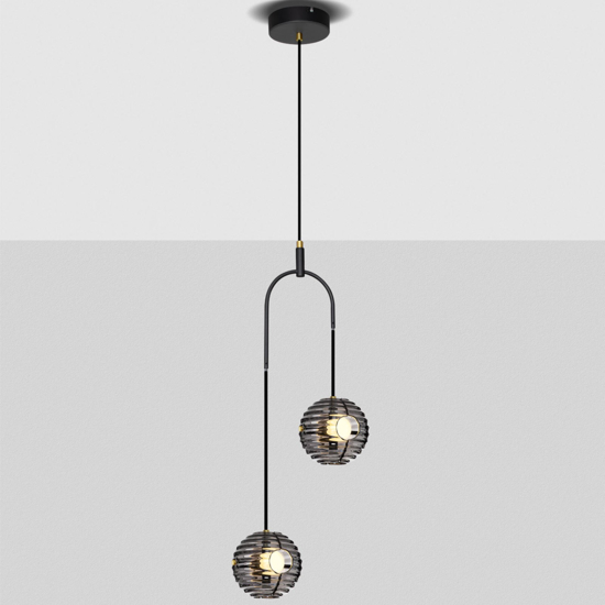Lampadario led 20w 3000k nero bocce vetro fume