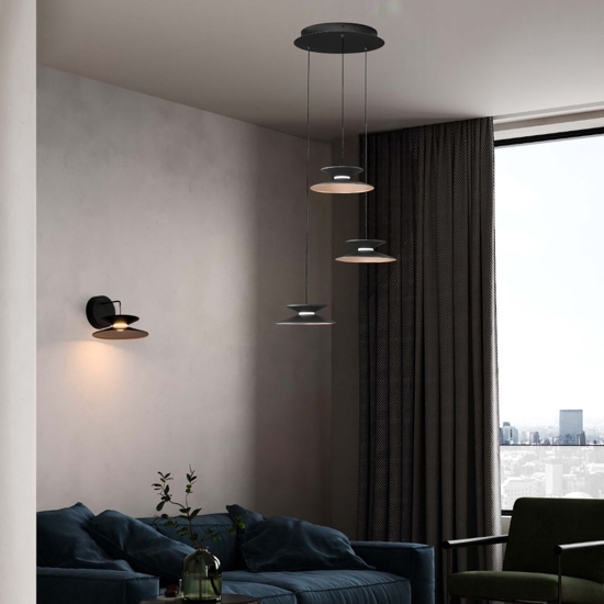 Lampadario led 15w 3000k nero oro moderna