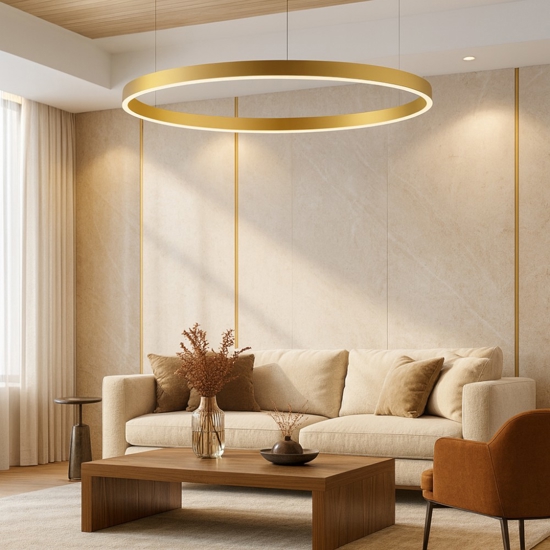 Lampadario cerchio xxl 150cm oro led 80w 3000k dimmerabile