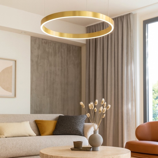 Lampadario cerchio oro 80cm led 50w da 2700k a 6000k dimmerabile