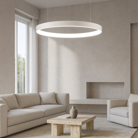Lampadario anello bianco 100cm led 60w 2700k a 6000k dimmerabile