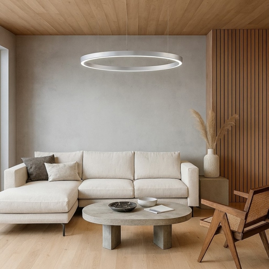 Lampadario cerchio grigio 98cm led biemissione 106w 3000k
